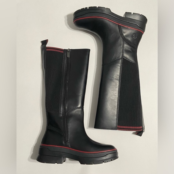 Timberland Tall Boot Waterproof Side Zip Malynn Black Red leather NEW womens 6 - Picture 4 of 10